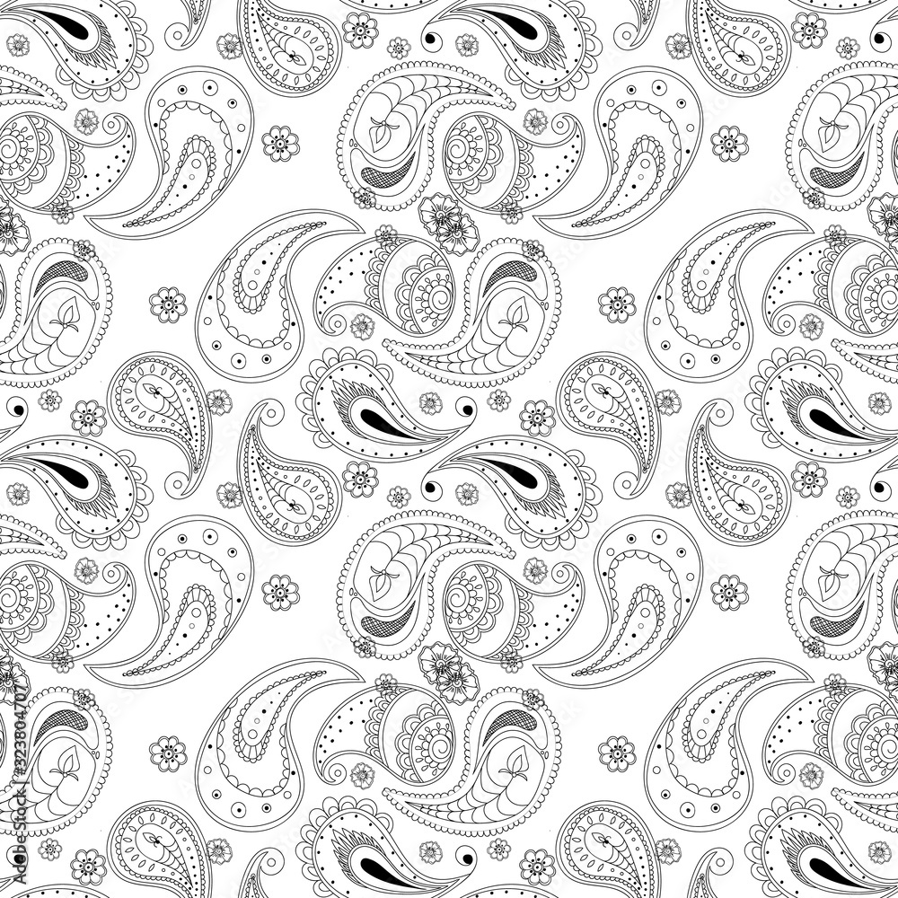 Fototapeta premium Monochrome Buta Elegant Vector Seamless Pattern. 