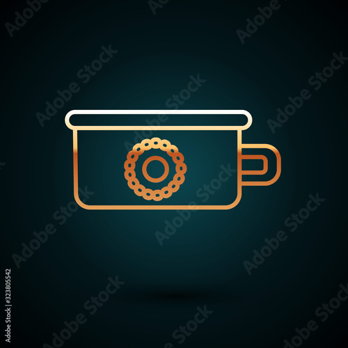 Gold line Baby potty icon isolated on dark blue background. Chamber pot. Vector Illustration