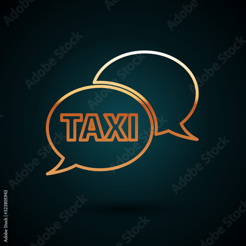 Gold line Taxi call telephone service icon isolated on dark blue background. Speech bubble symbol. Taxi for smartphone. Vector Illustration