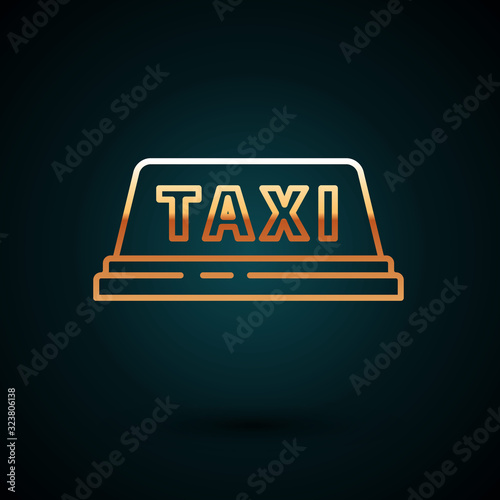 Gold line Taxi car roof icon isolated on dark blue background. Vector Illustration