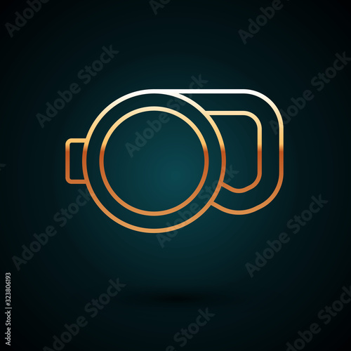 Gold line Retractable cord leash with carabiner icon isolated on dark blue background. Pet dog lead. Animal accessory for outdoors walk. Vector Illustration