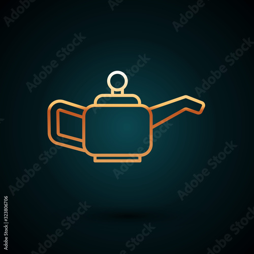 Gold line Canister for motor machine oil icon isolated on dark blue background. Oil gallon. Oil change service and repair. Vector Illustration