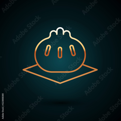 Gold line Khinkali on cutting board icon isolated on dark blue background. Traditional georgian dumpling. Vector Illustration