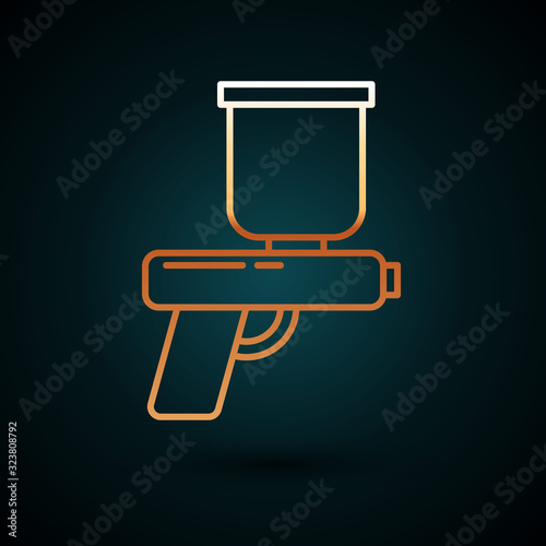 Gold line Paint spray gun icon isolated on dark blue background. Vector Illustration