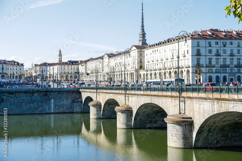 Chiesa della Gran Madre and Piazza Vittorio Veneto, historical architectures and landscape in Turin, Piedmont Italy
