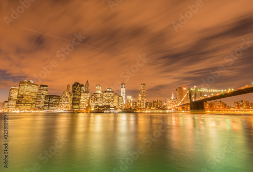 Night view of Manhattan and Brooklyn bridge