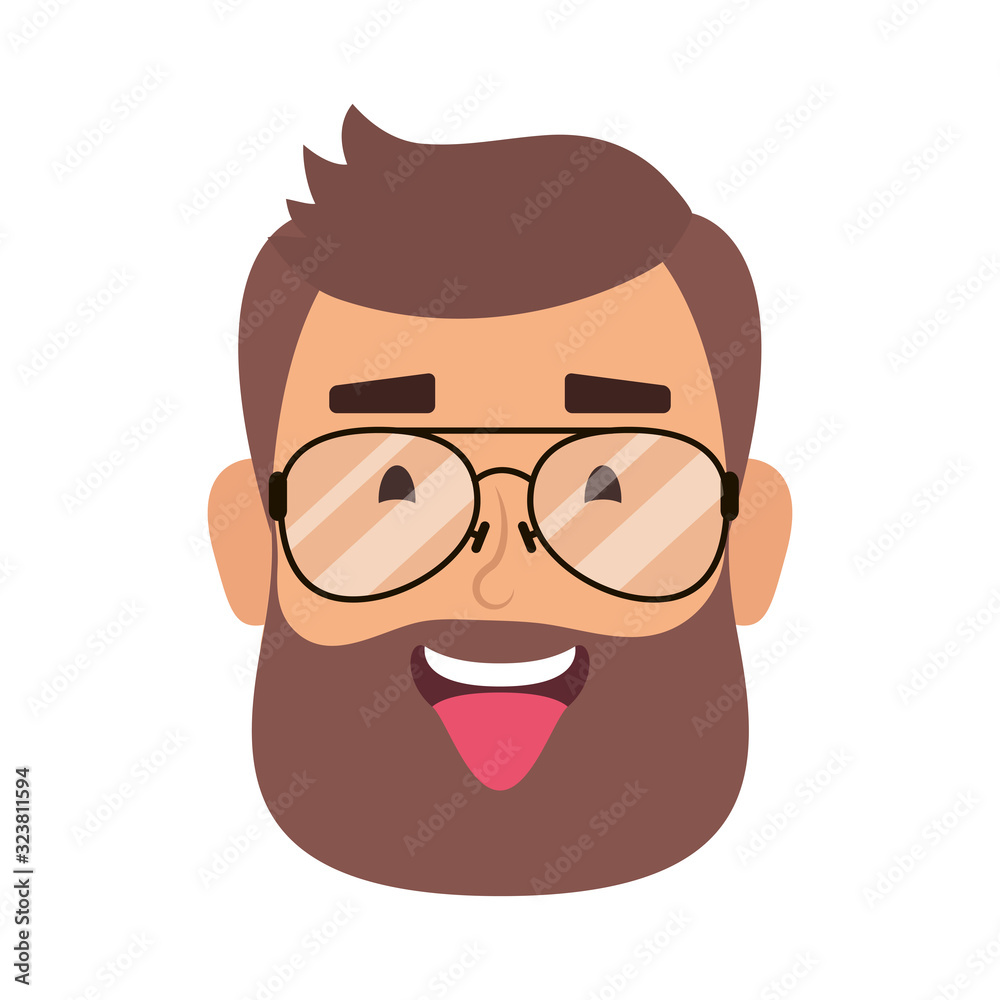 young man head with beard and eyeglasses