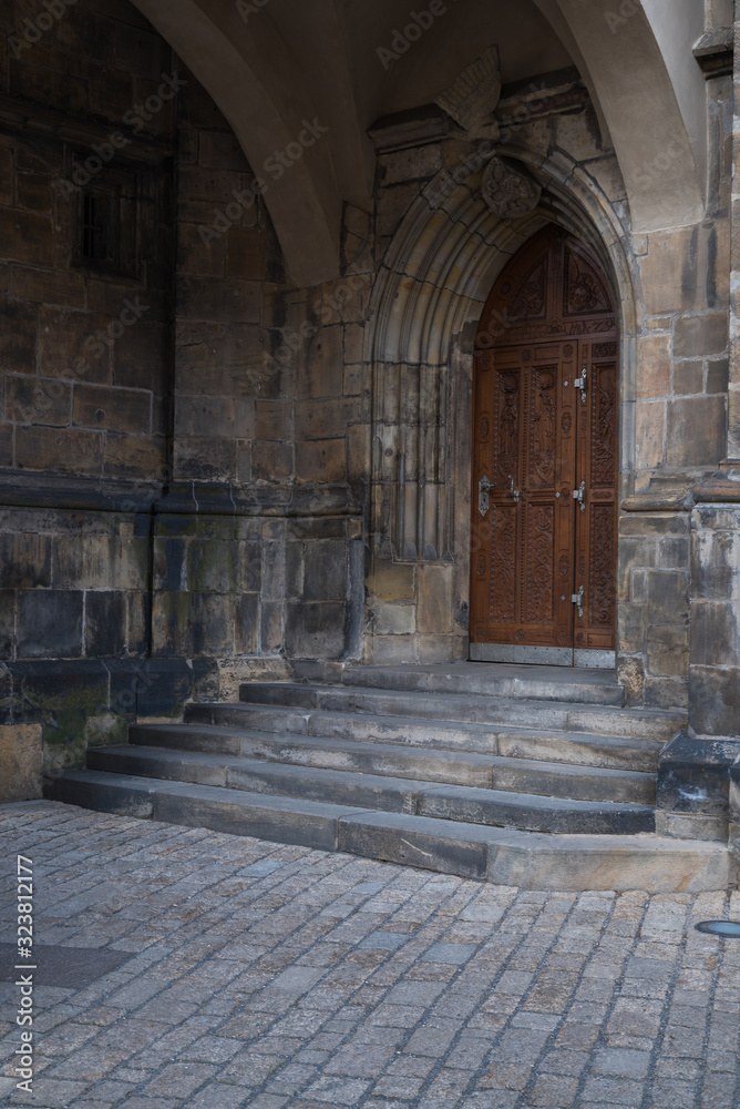 Ancient wood doorway in Prague's castle