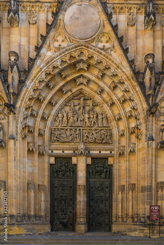 Green entrance doorway portal of Saint Vitus cathedral in Prague s castle