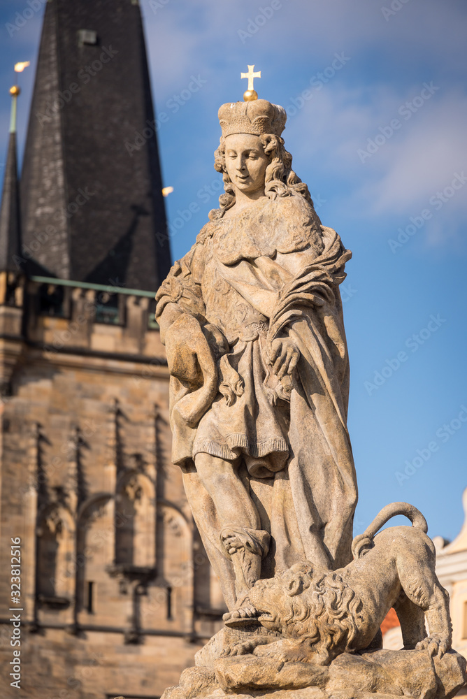 Statue of a woman in Prague charles bridge downtown