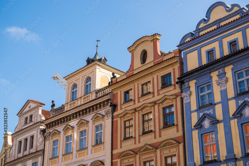 Prague's old town city square coloured buildings