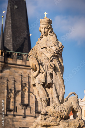 Statue of a woman in Prague charles bridge downtown