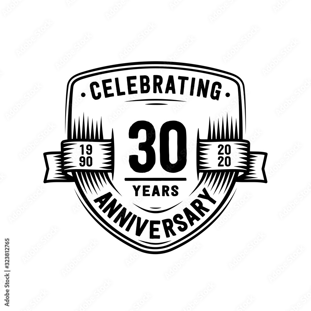 30 years anniversary celebration shield design template. Vector and illustration.