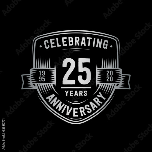 25 years anniversary celebration shield design template. Vector and illustration.