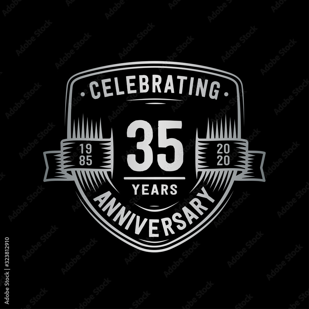 35 years anniversary celebration shield design template. Vector and illustration.