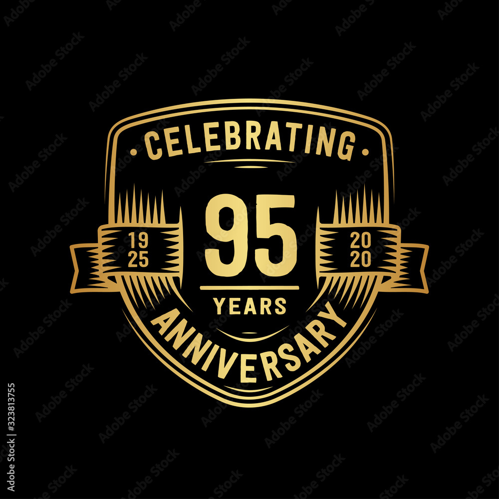 95 years anniversary celebration shield design template. Vector and illustration.