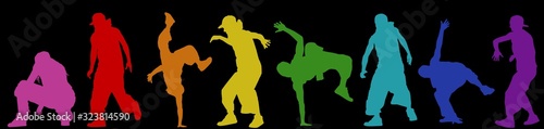 Dancing street dance silhouettes in urban style