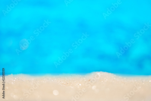 Beautiful blurred sea view with sand beach. Copy space.