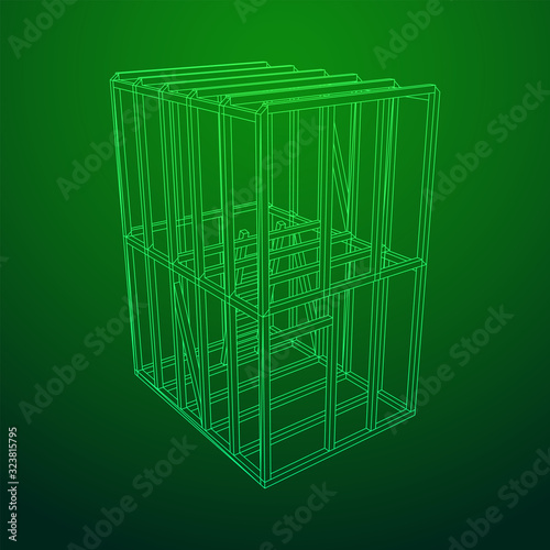Abstract architecture building. Plan of modern framing house. Wireframe low poly mesh construction.