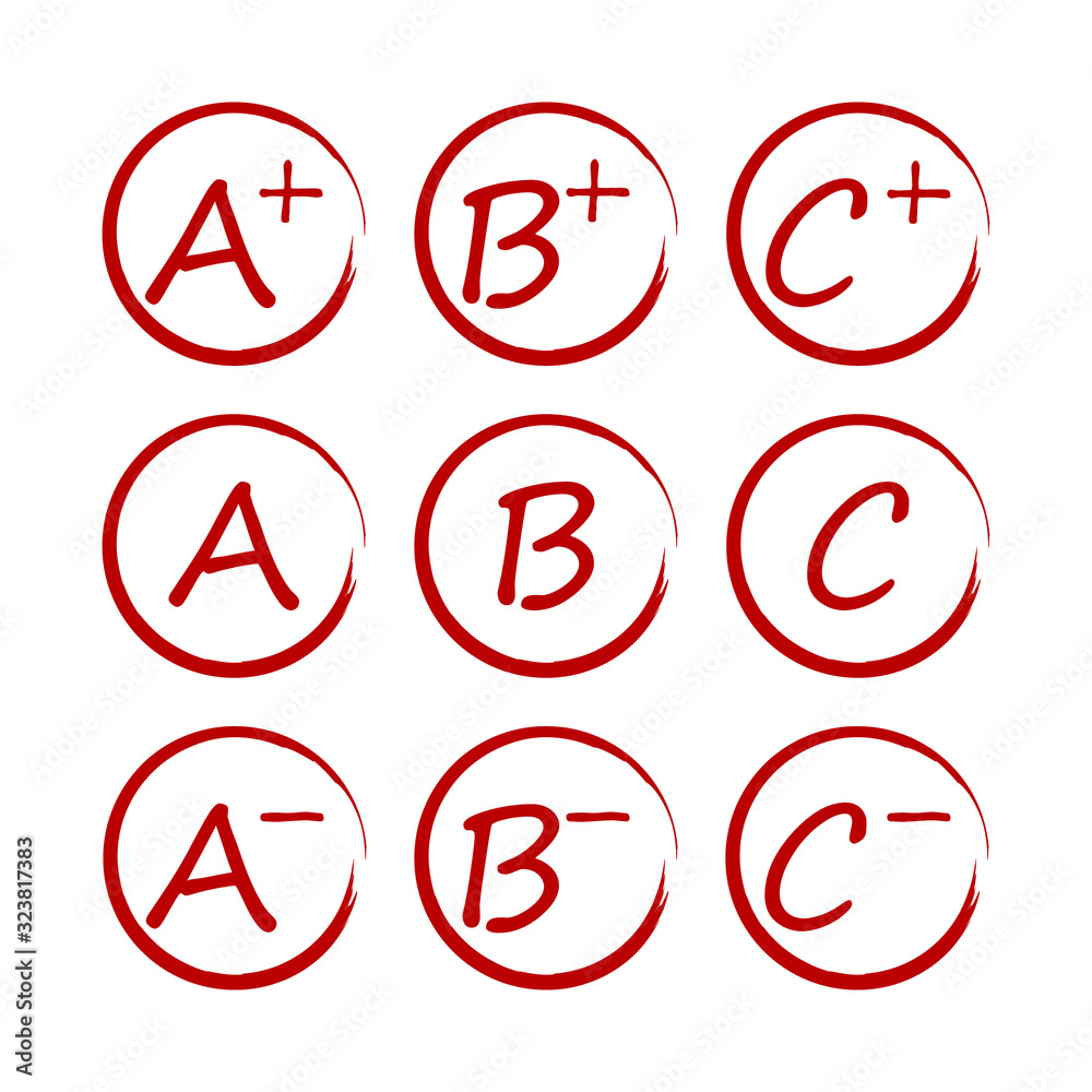 Hand drawn grade red marks system set Hand drawn grade red marks system set