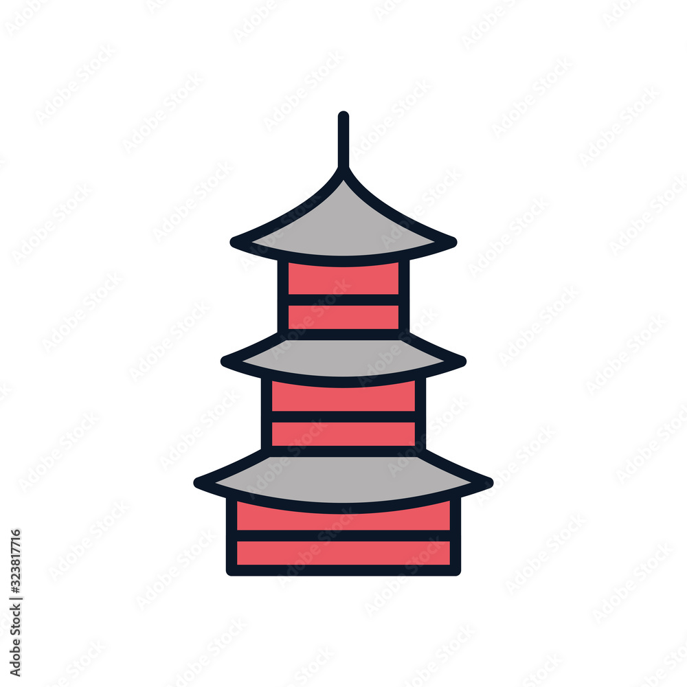 Isolated japanese house line fill icon vector design Isolated japanese house line fill icon vector design