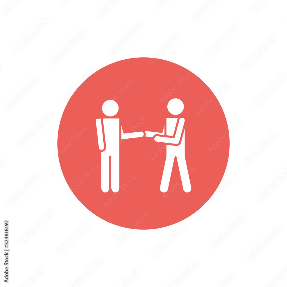 Isolated avatars holding hands block silhouette style icon vector design Isolated avatars holding hands block silhouette style icon vector design