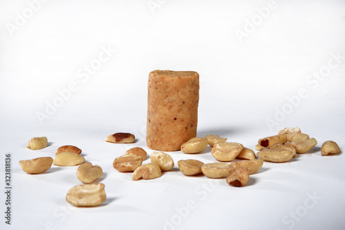 delicious brazilian peanuts peanut butter typical of june party isolated over wooden table photo