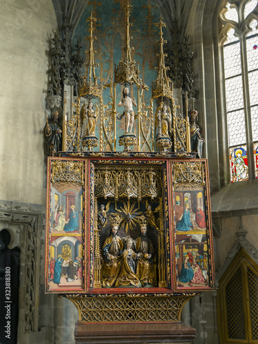 Krivoklat, Czech Republic,February 17, 2020: Krivoklat, Gothic altar, Chapel of the Coronation of the Mary,