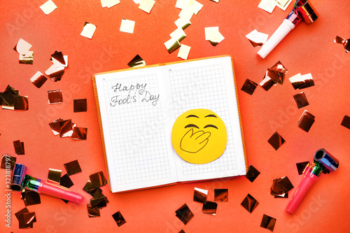 Notebook with text HAPPY FO...