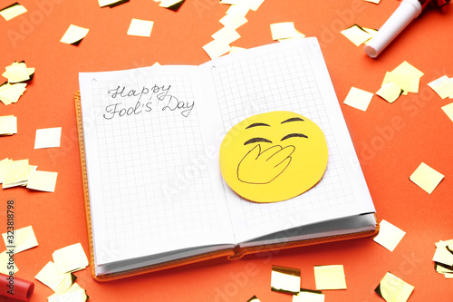 Notebook with text HAPPY FO...