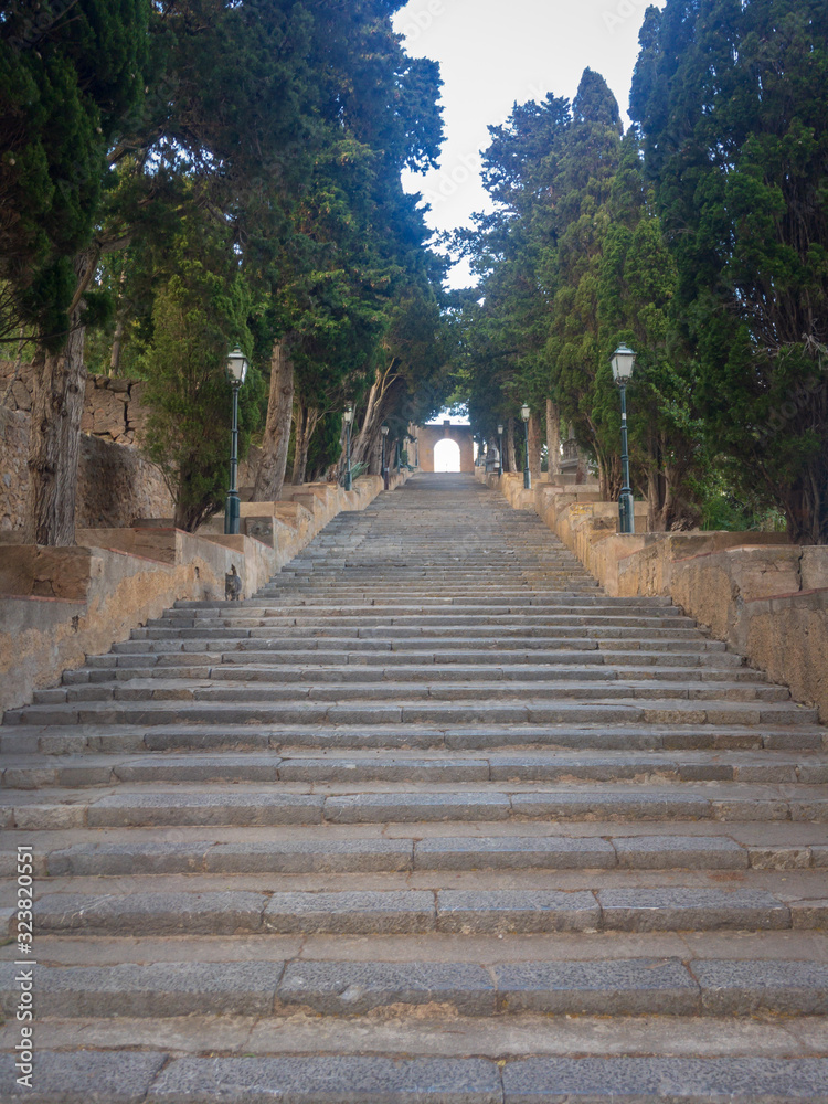 Stairway on the Calvary Hill in Arta, Majorca, Spain.