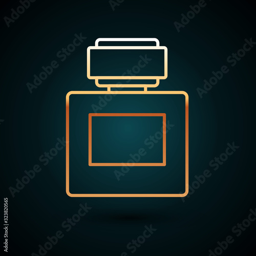 Gold line Aftershave icon isolated on dark blue background. Cologne spray icon. Male perfume bottle. Vector Illustration