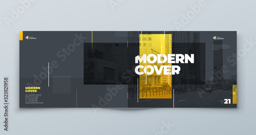 Horizontal Brochure Template Layout Design. Landscape Corporate Business Annual Report, Catalog, Magazine, Flyer Mockup. Creative Modern Bright Concept with Linw Shapes. Vector