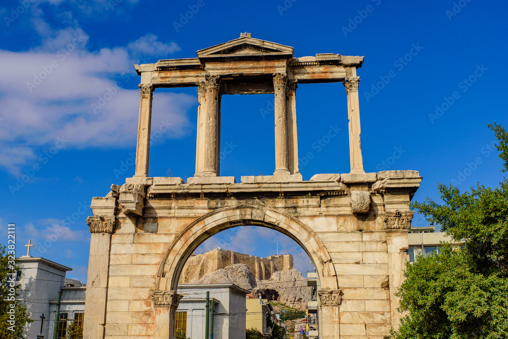Arch of Hadrian (Hadrian's Gate), a Roman triumphal arch in Athens, Greece
