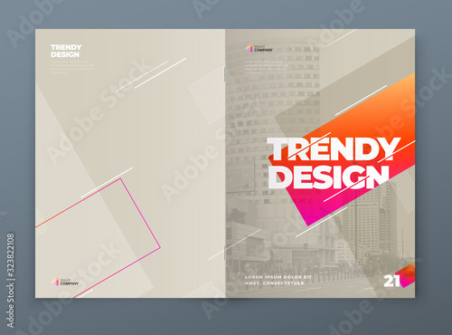 Brochure Template Layout Design. Corporate Business Brochure, Annual Report, Catalog, Magazine, Flyer Mockup. Biege Creative Modern Bright Concept with Line Shapes. Vector