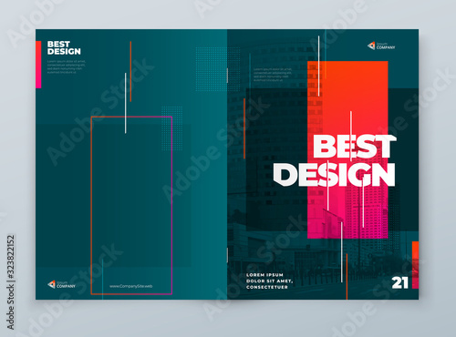 Brochure Template Layout Design. Corporate Business Brochure, Annual Report, Catalog, Magazine, Flyer Mockup. Dark Creative Modern Bright Concept with Line Shapes. Vector