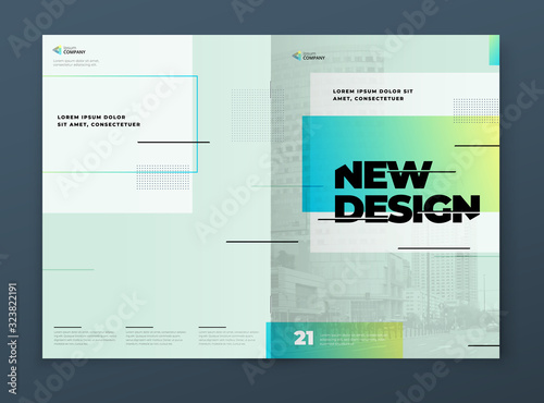 Brochure Template Layout Design. Corporate Business Brochure, Annual Report, Catalog, Magazine, Flyer Mockup. Green Creative Modern Bright Concept with Line Shapes. Vector