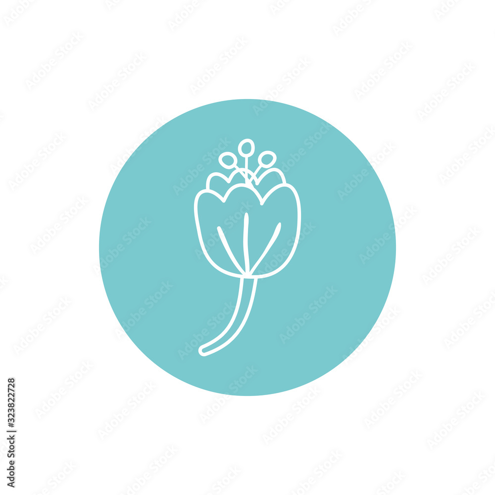 Flower inside blue circle line block style icon set vector design Flower inside blue circle line block style icon set vector design