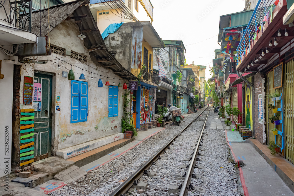 Hanoi, Vietnam. Oct 12, 2019. Hanoi Train Street. Life beside the train tracks in Old City.