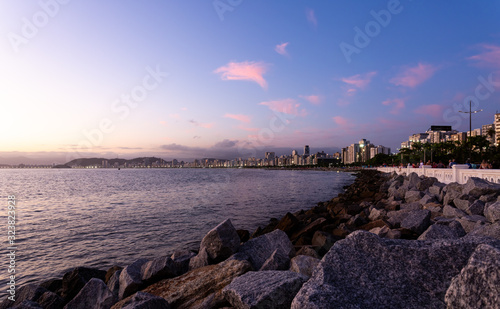 View from the shore of Santos beach during a summer sunset