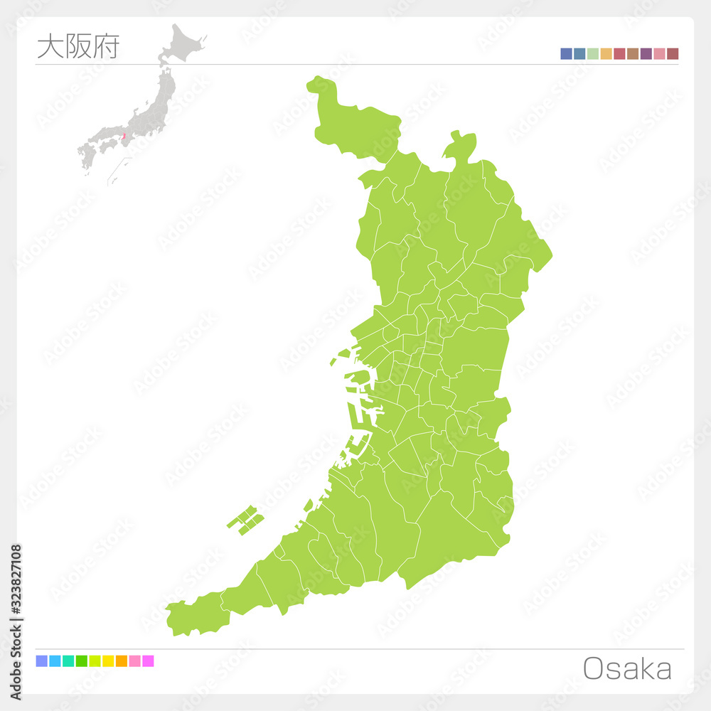 大阪府の地図・Osaka（市町村・区分け）