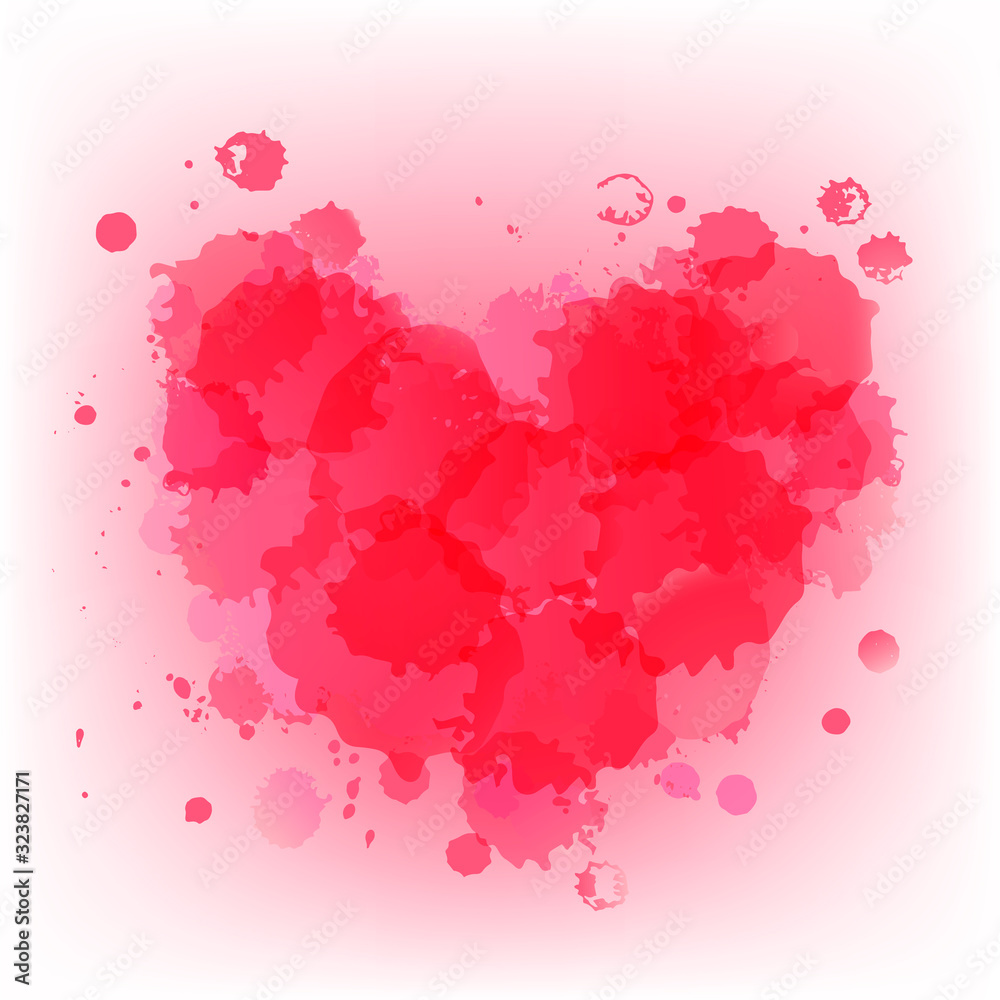 Abstract watercolor pink spots in the shape of a heart. Card design for the Valentines day. Vector illustration for background, card, print, t-short, banner, flyer, invitation.