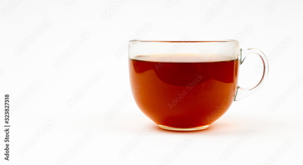 Glass cup of black tea. Isolated on white background Glass cup of black tea. Isolated on white background
