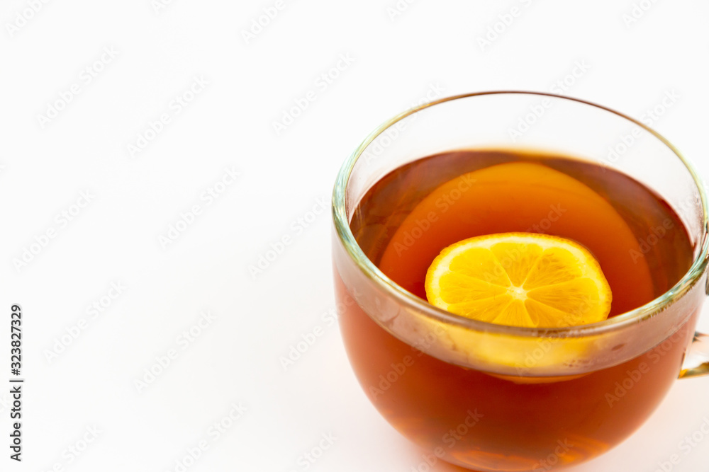 tea in cup with leaf mint and lemon isolated on white background tea in cup with leaf mint and lemon isolated on white background