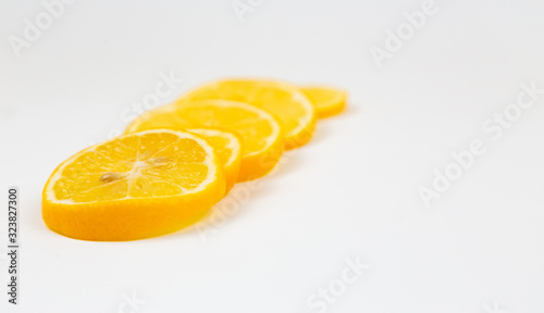 Collection of orange slices. Circle orange fruit slice isolated on white background
