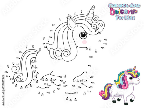 Connect The Dots and Draw Cute Cartoon Unicorn. Educational Game for Kids. Vector Illustration With Cartoon Animal Characters