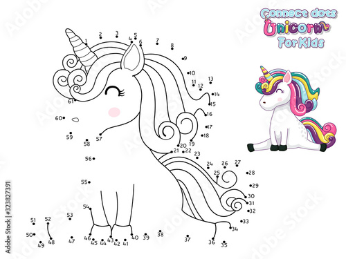 Connect The Dots and Draw Cute Cartoon Unicorn. Educational Game for Kids. Vector Illustration With Cartoon Animal Characters