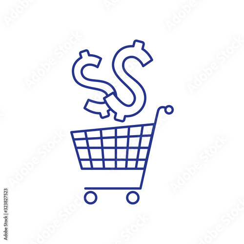 cart shopping with symbols dollar vector illustration design