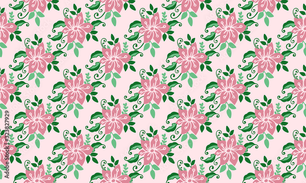 Floral pattern background for spring, with simple drawing of leaf and floral. Floral pattern background for spring, with simple drawing of leaf and floral.