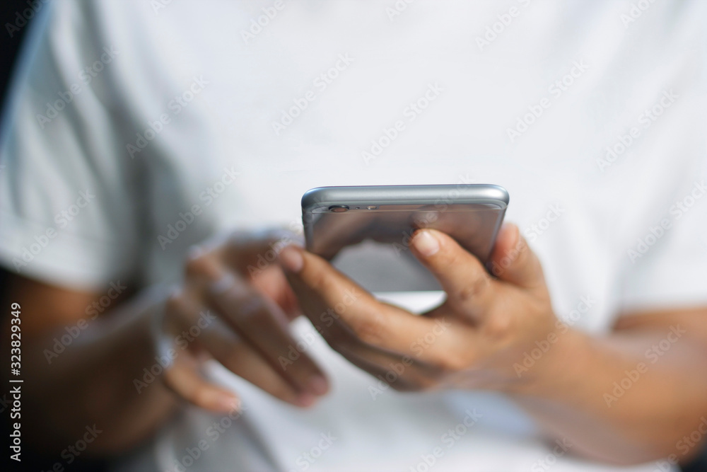 Close up, Front view, Man using mobile smart phone, Technoloy and  lifestyle.